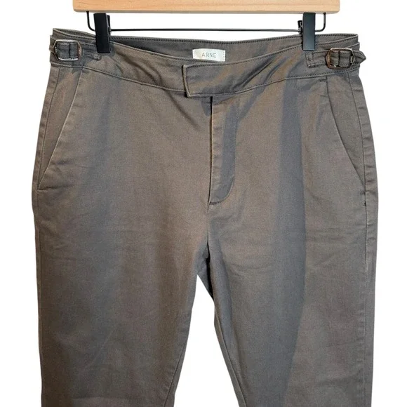 Arne Mens Slim Fit Side Adjuster Trousers Taupe Grey Stretch Cotton Pants 34R - Picture 7 of 10
